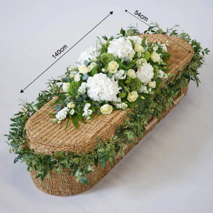 ‘The Flower Shop Helensburgh - Large White Casket Spray With Garland’